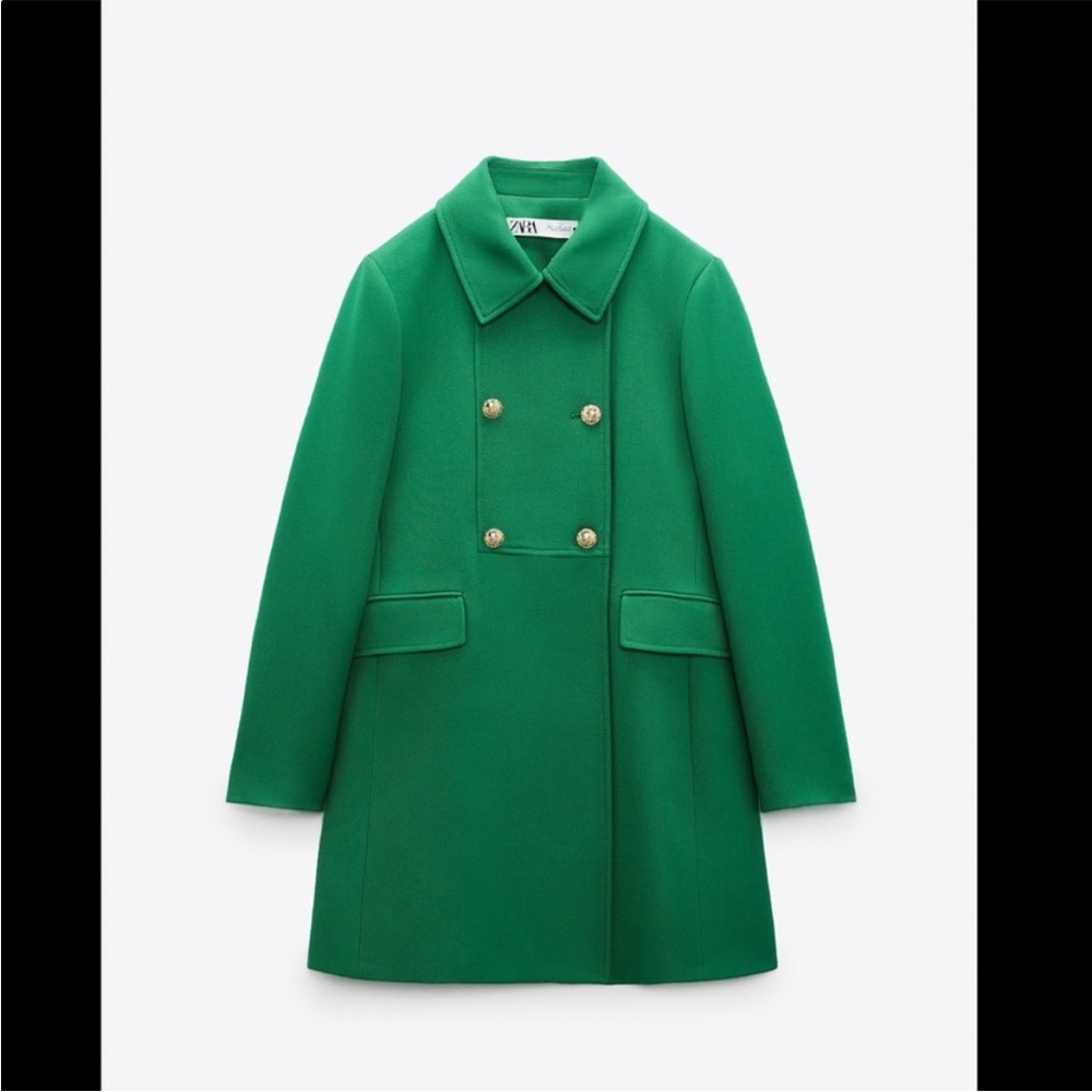 New Zara Green Double Breasted Coat XS